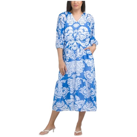 JULIA JORDAN Long Sleeve V-neck Printed Maxi Dress - Picture 1 of 3